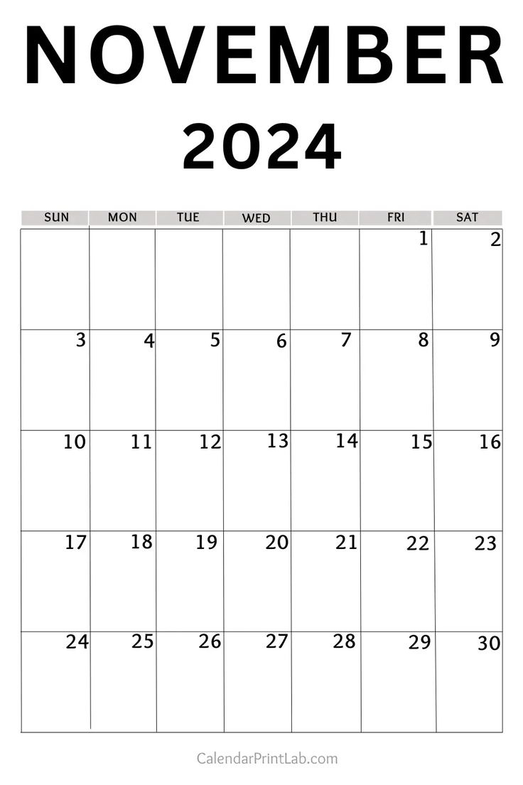 November 2024 Calendar Printable regarding November 2024 Vertical Calendar Printable