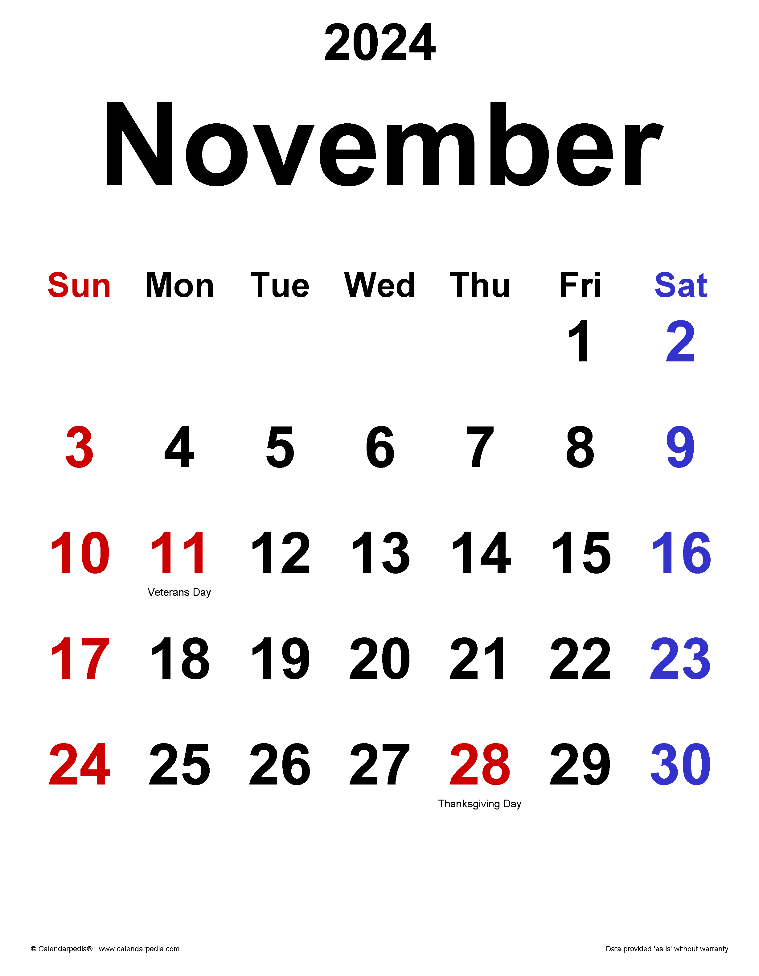 November 2024 Calendar | Templates For Word, Excel And Pdf pertaining to November 2024 24 Calendar Printable