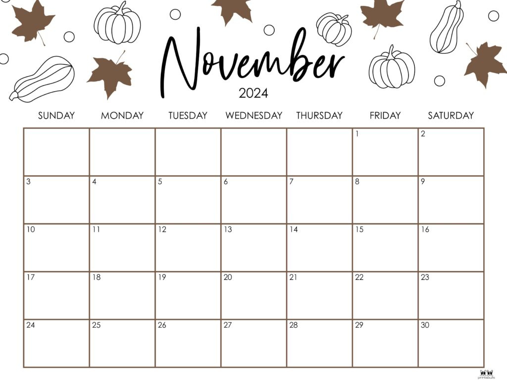 November 2024 Calendars - 50 Free Printables | Printabulls for Cute Printable 2024 November Calendar