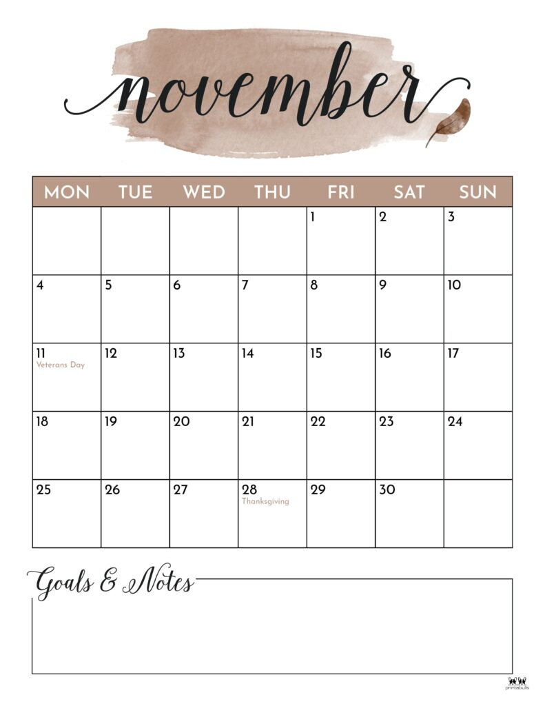 November 2024 Calendars - 50 Free Printables | Printabulls for Cute Printable November 2024 Calendar