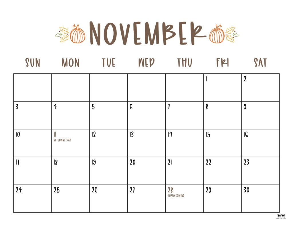 November 2024 Calendars - 50 Free Printables | Printabulls in Free Cute Printable Calendar November 2024