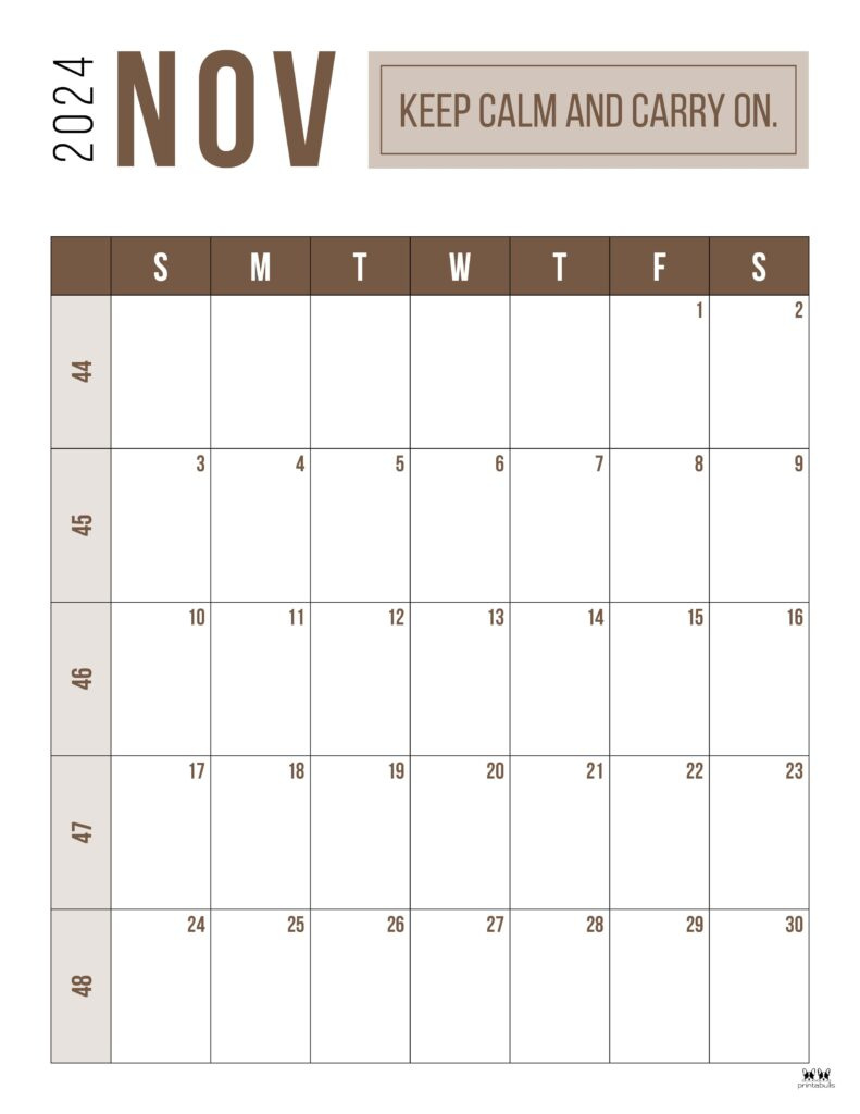 November 2024 Calendars - 50 Free Printables | Printabulls intended for Free Printable November 2024 Calendar Numbers