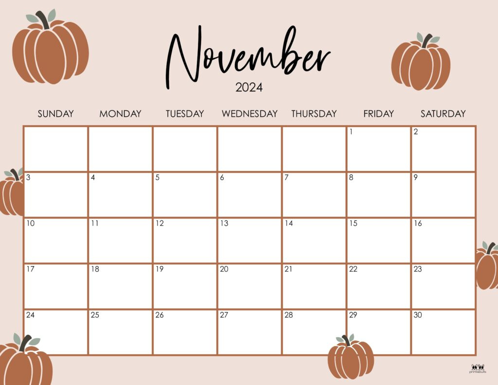 November 2024 Calendars - 50 Free Printables | Printabulls intended for November 2024 Calendar Thanksgiving Printable