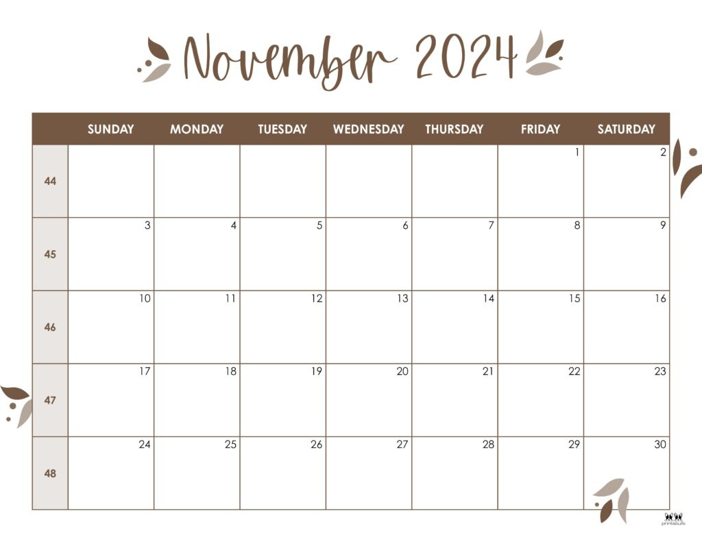 November 2024 Calendars - 50 Free Printables | Printabulls pertaining to Free Printable November 2024 Calendar Pieces