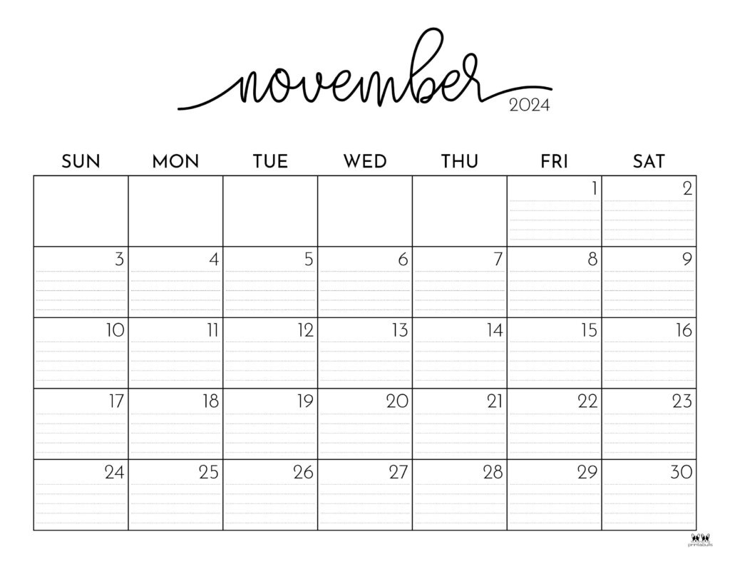 November 2024 Calendars - 50 Free Printables | Printabulls throughout Downloadable Free Printable November 2024 Calendar With Holidays