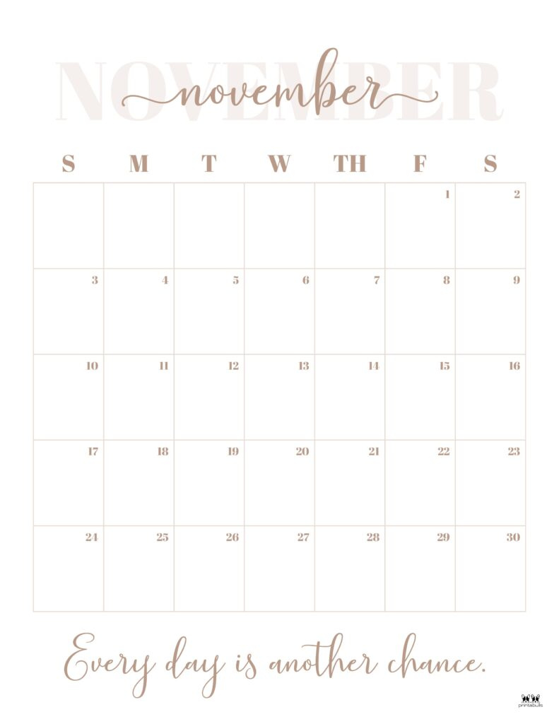 November 2024 Calendars - 50 Free Printables | Printabulls within Cute Printable November 2024 Calendar Large Print