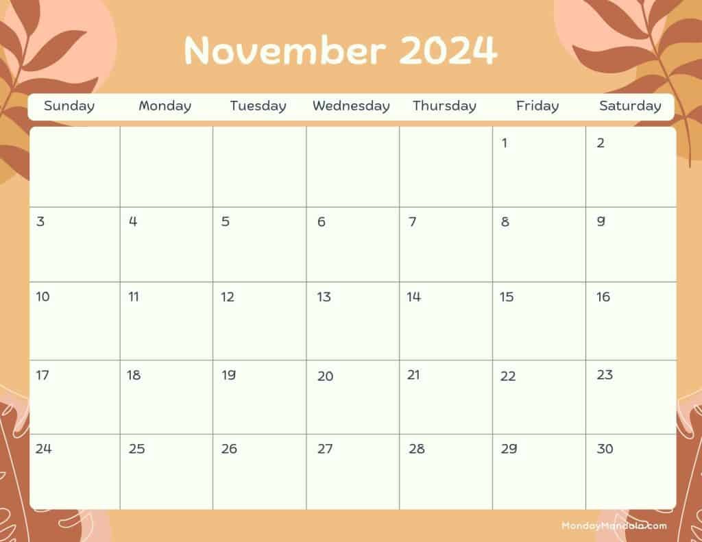 November 2024 Calendars (52 Free Printable Pdfs) inside Free Printable Calendar November 2024 Landscape