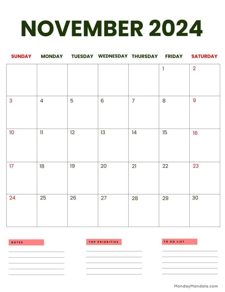 November 2024 Calendars (52 Free Printable Pdfs) throughout A4 Calendar November 2024 Printable