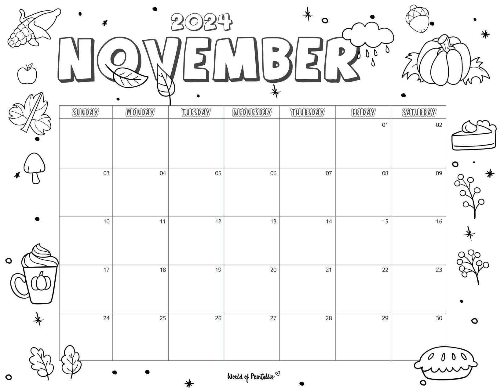 November 2024 Coloring Calendar inside 2024 Printable Coloring Calendars November