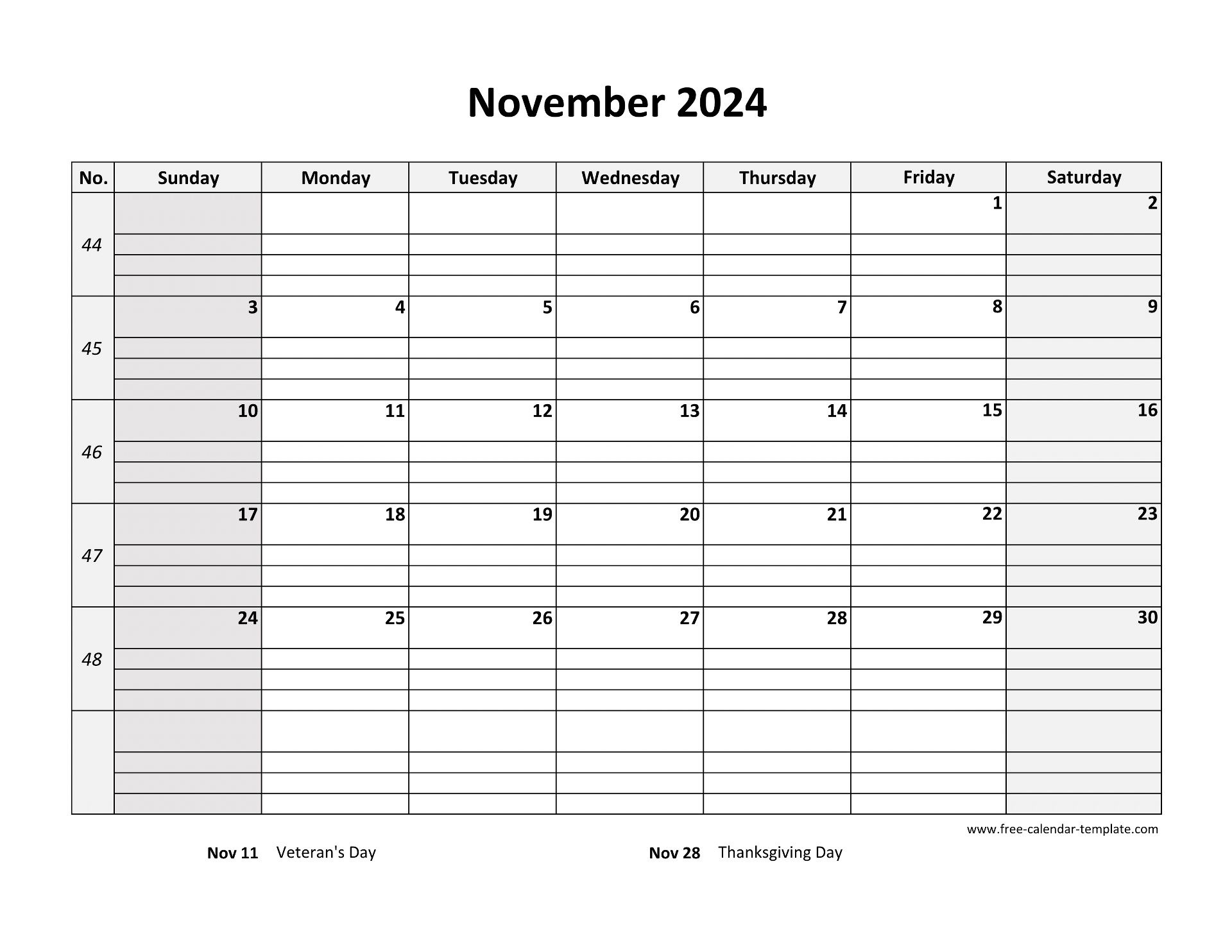 November 2024 Free Calendar Tempplate | Free-Calendar-Template in Free Printable November 2024 Calendar Word