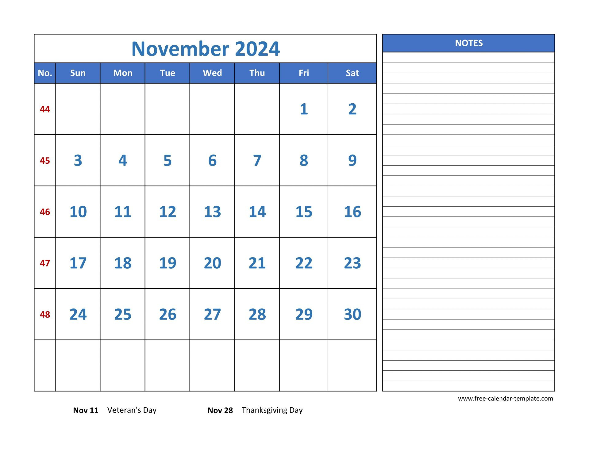 November 2024 Free Calendar Tempplate | Free-Calendar-Template within Free Printable Appointment Calendar November 2024 Calendar