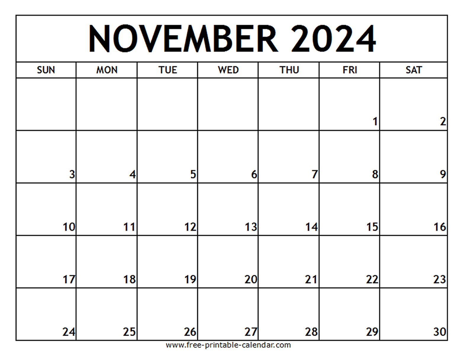 November 2024 Printable Calendar - Free-Printable-Calendar inside Free Printable October November 2024 Calendar