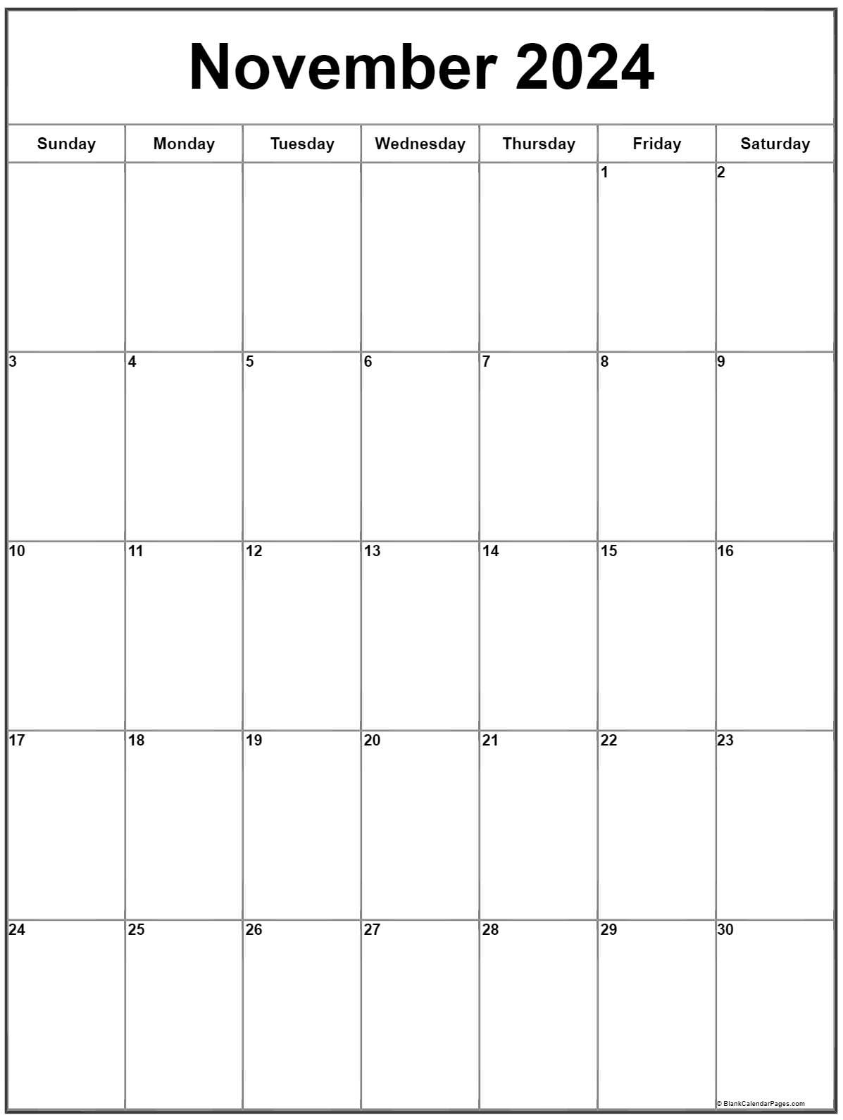 November 2024 Vertical Calendar | Portrait with November 2024 Vertical Calendar Printable