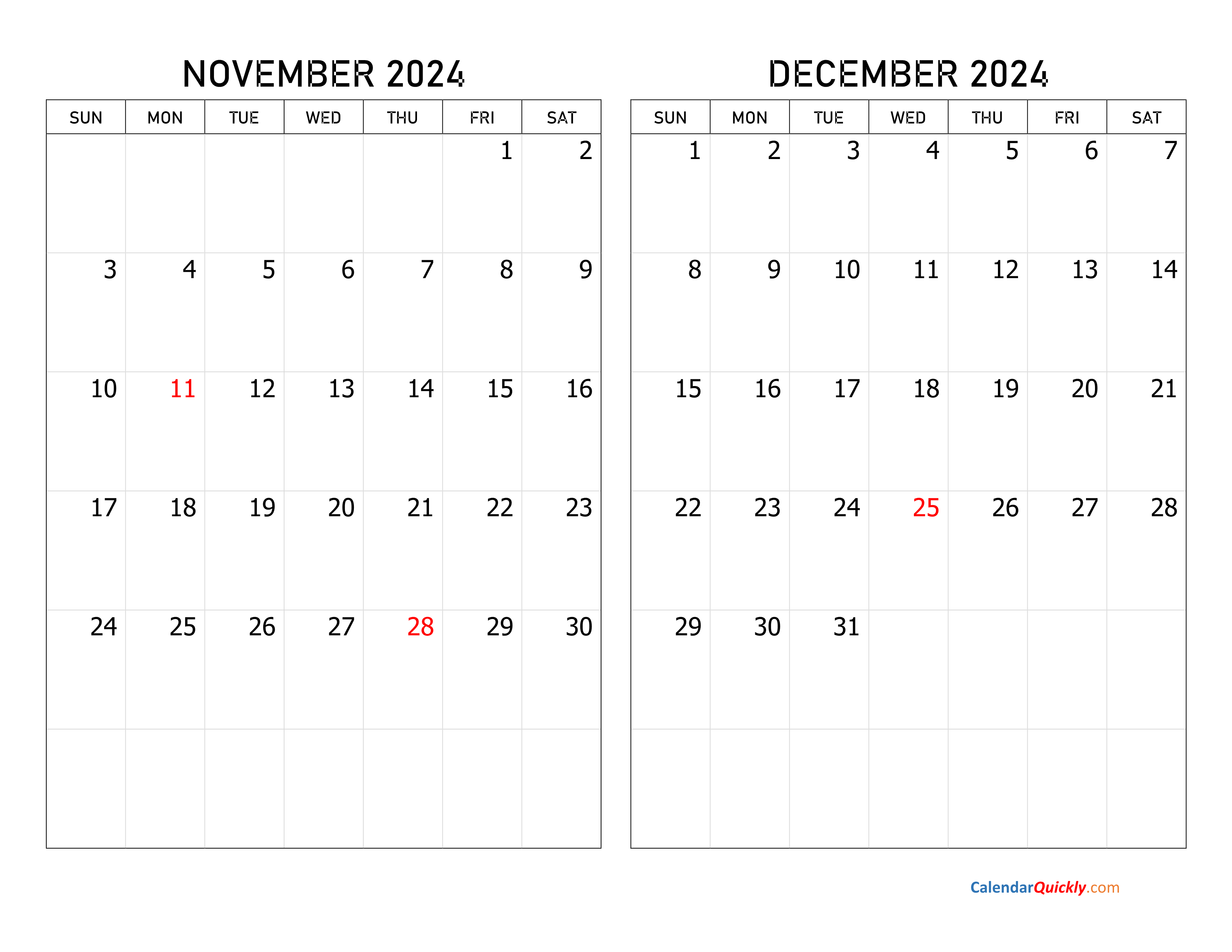 Calendar 2024 November December Printable Printable Calendar 2024