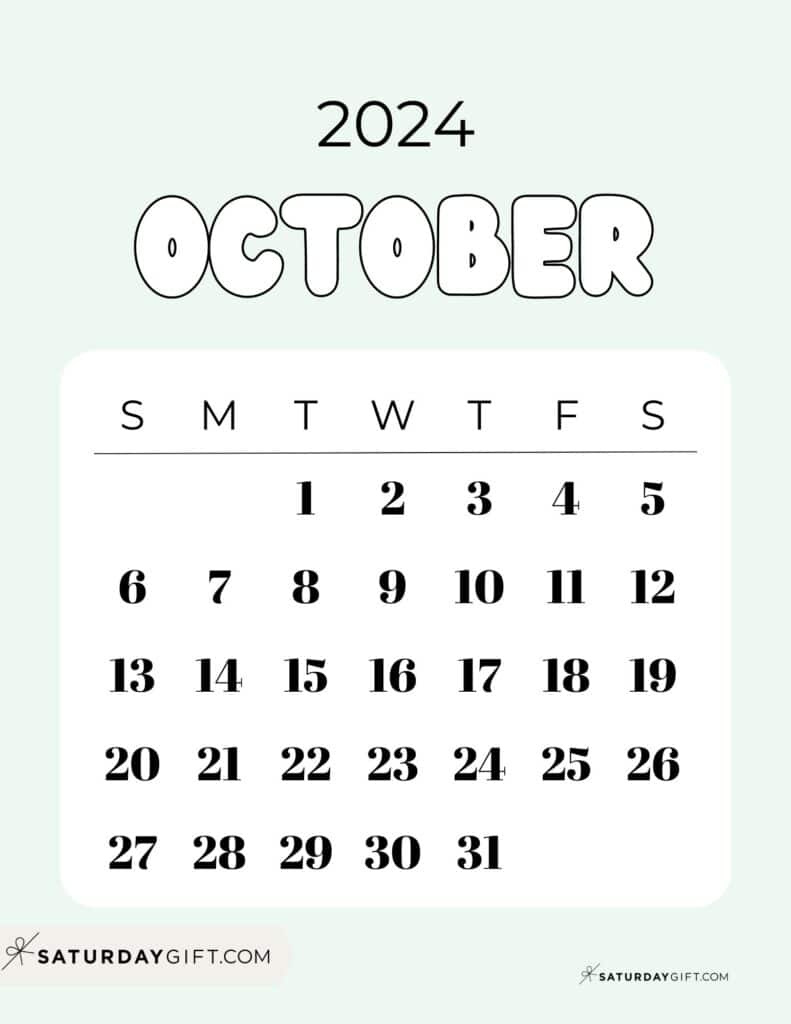 October 2024 Calendar - 20 Cute &amp;amp; Free Printables | Saturdaygift inside Calendar September October November December 2024 Seperate Printable Cute