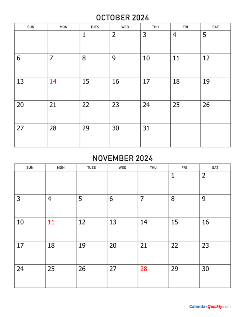 Free Printable 2024 Calendar October November December 2024 Printable