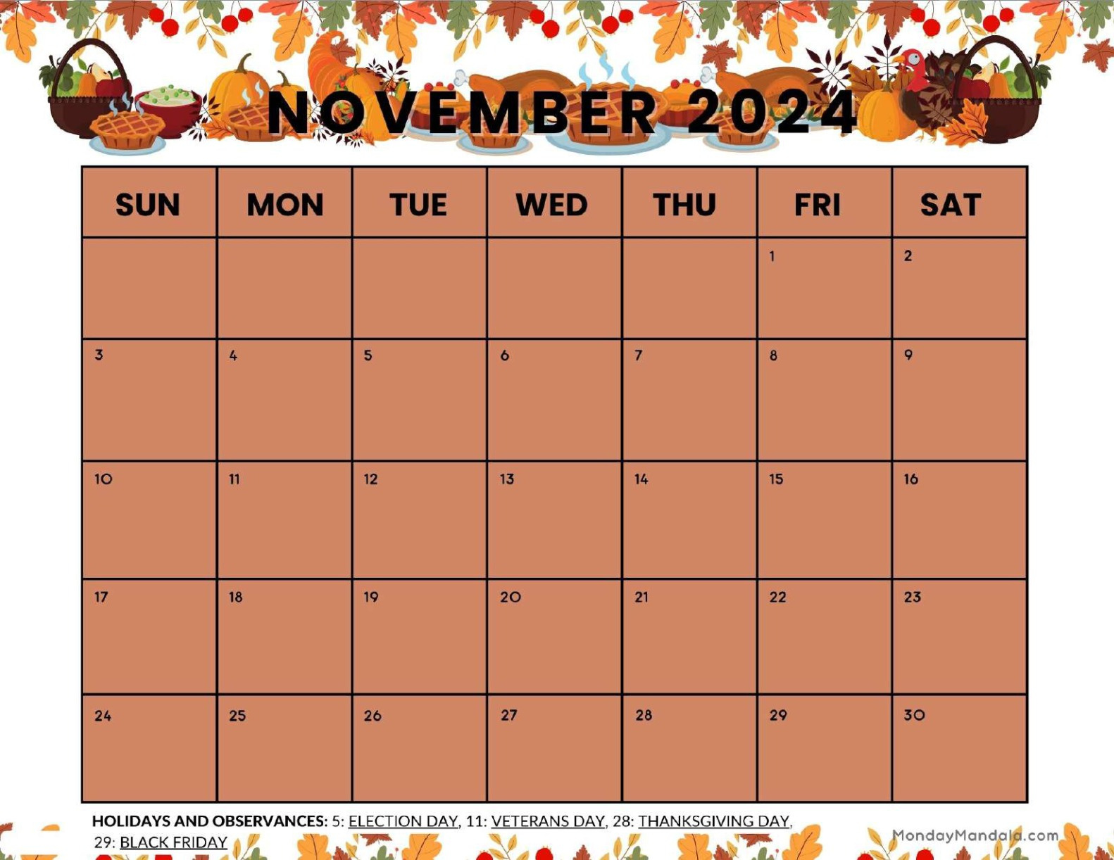 Printable Calendars For 2024 &amp;amp; 2025 (Free Pdfs) with Calendar November 2024 Printable Halloween