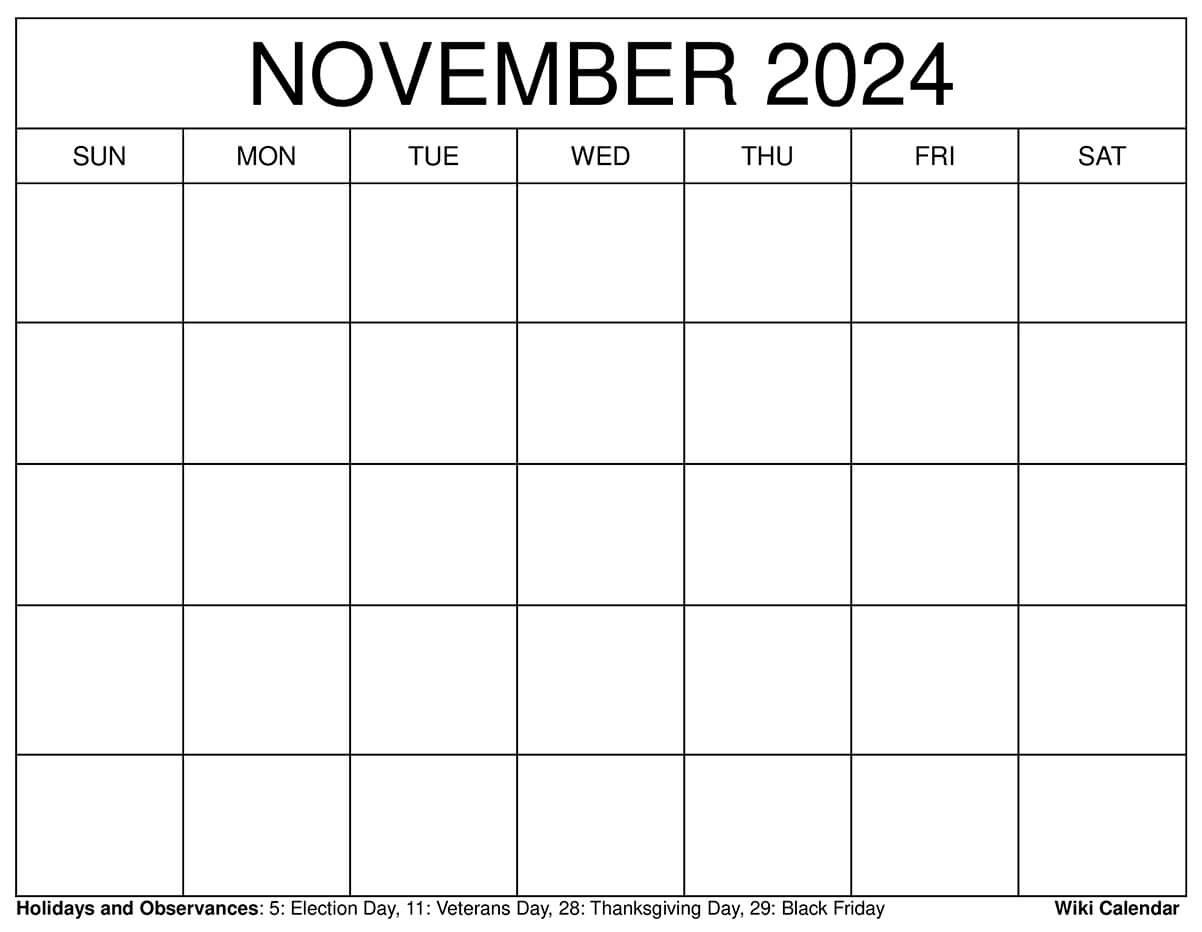 Printable November 2024 Calendar Templates With Holidays - Wiki throughout Calendar For November And December 2024 Printable