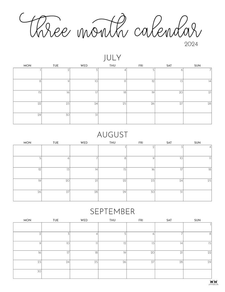 Three Month/Quarterly Calendars - 36 Free Calendars | Printabulls for 3 Month Calendar Printable October November December 2024