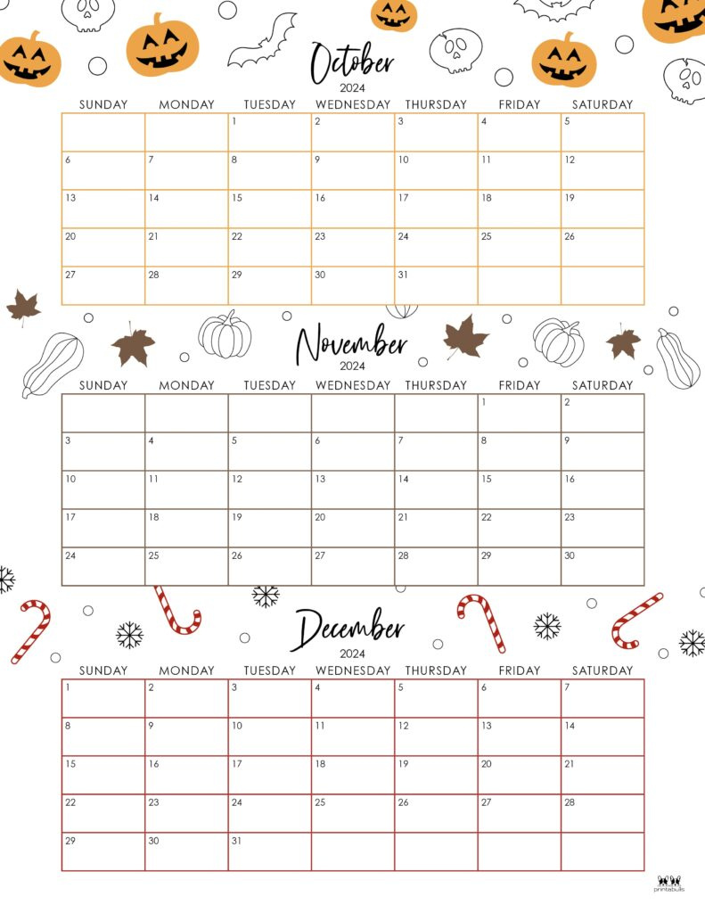 3 Month Printable Calendar October November December 2024 Printable