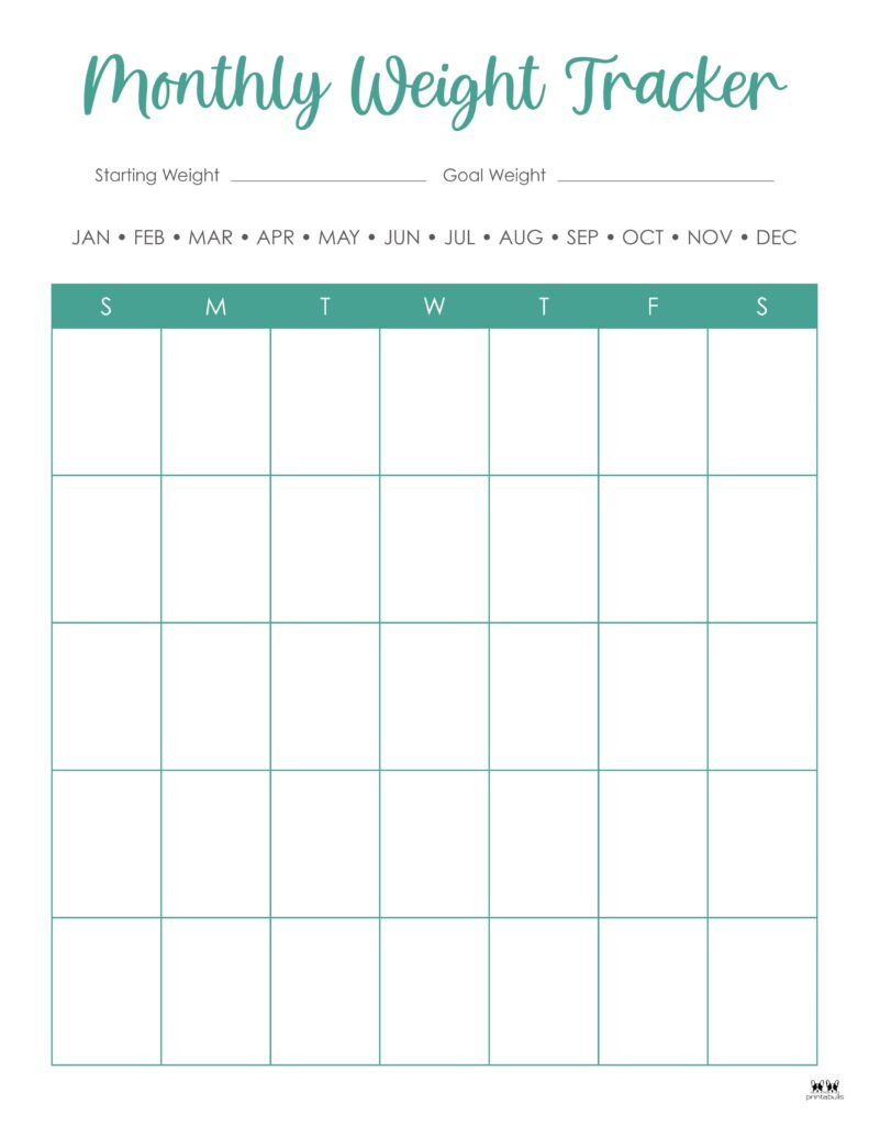 Weight Loss Trackers - 29 Free Printables | Printabulls for Free Printable Calendar November 2024 Weight Loss