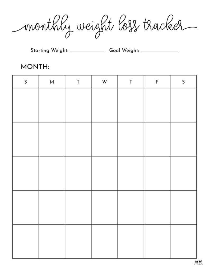 Weight Loss Trackers - 29 Free Printables | Printabulls with Free Printable Calendar November 2024 Weight Loss