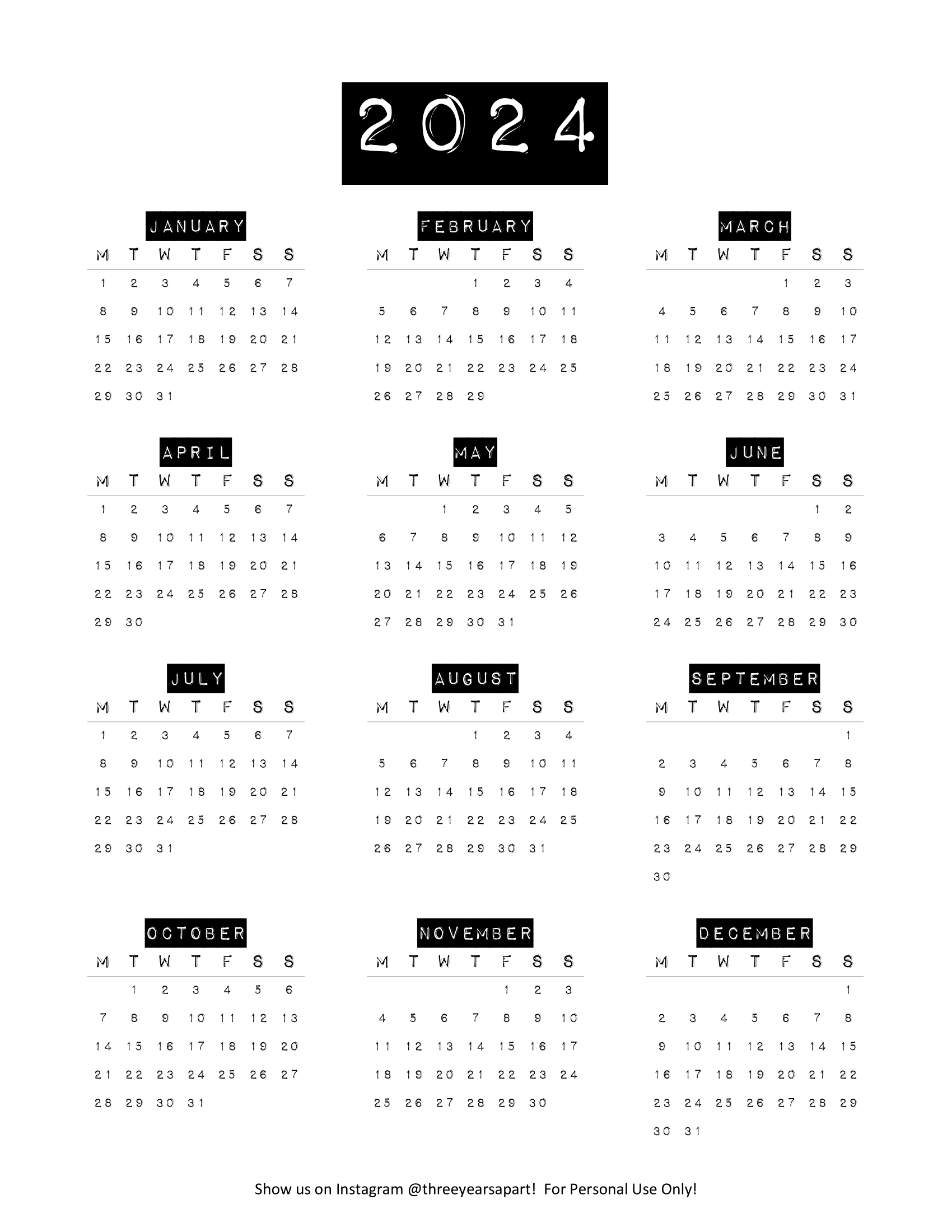 2024 Calendar Free Printable | Bullet Journal And Planner Free inside December 2024 Calendar Printable A6 Free