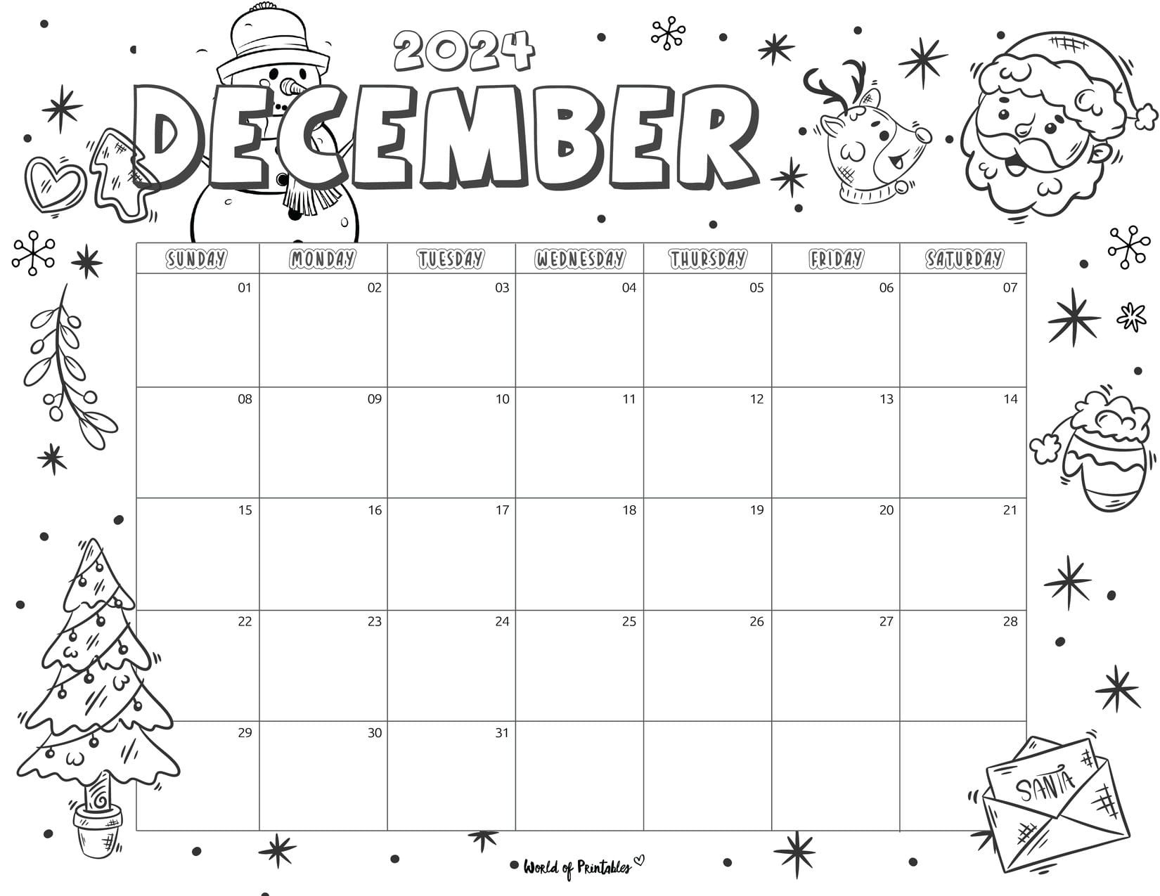 2024 Coloring Calendar - Free Printables - World Of Printables intended for 2024 Coloring Calendar Printable December