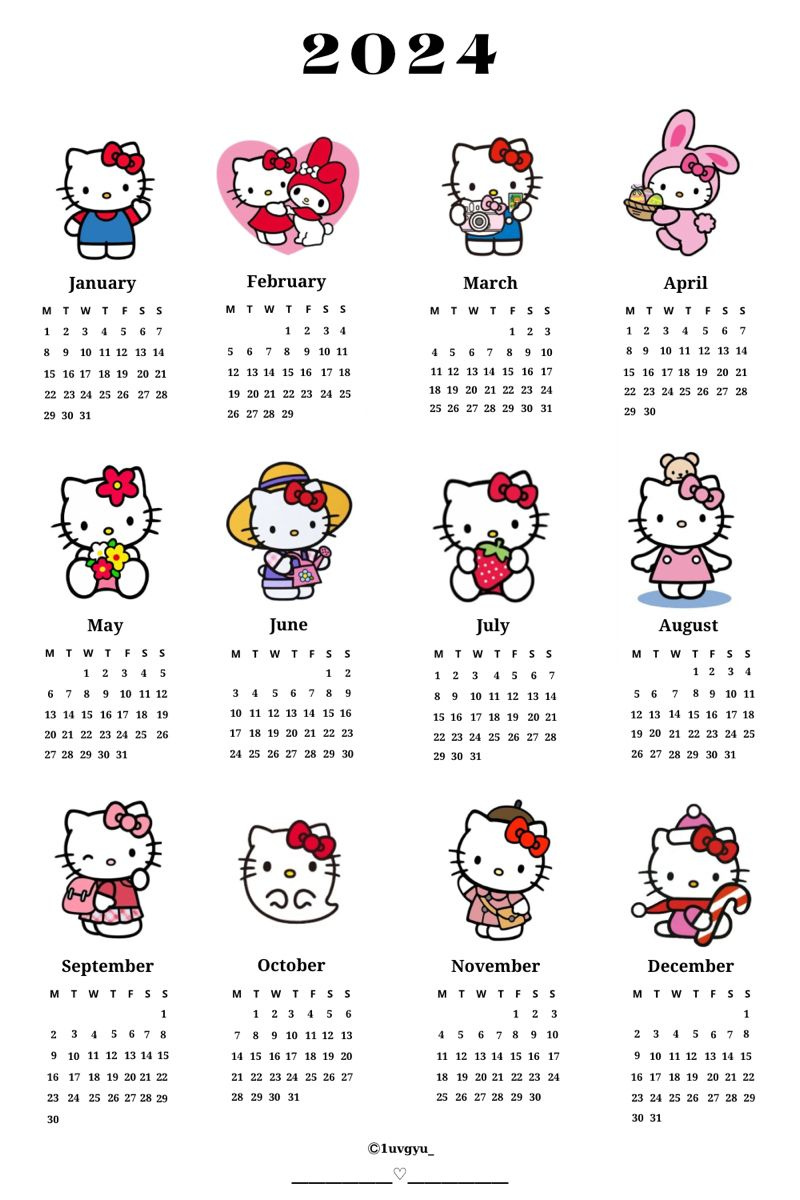 2024 Hello Kitty Calendar regarding December 2024 Hello Kitty Calendar Printable