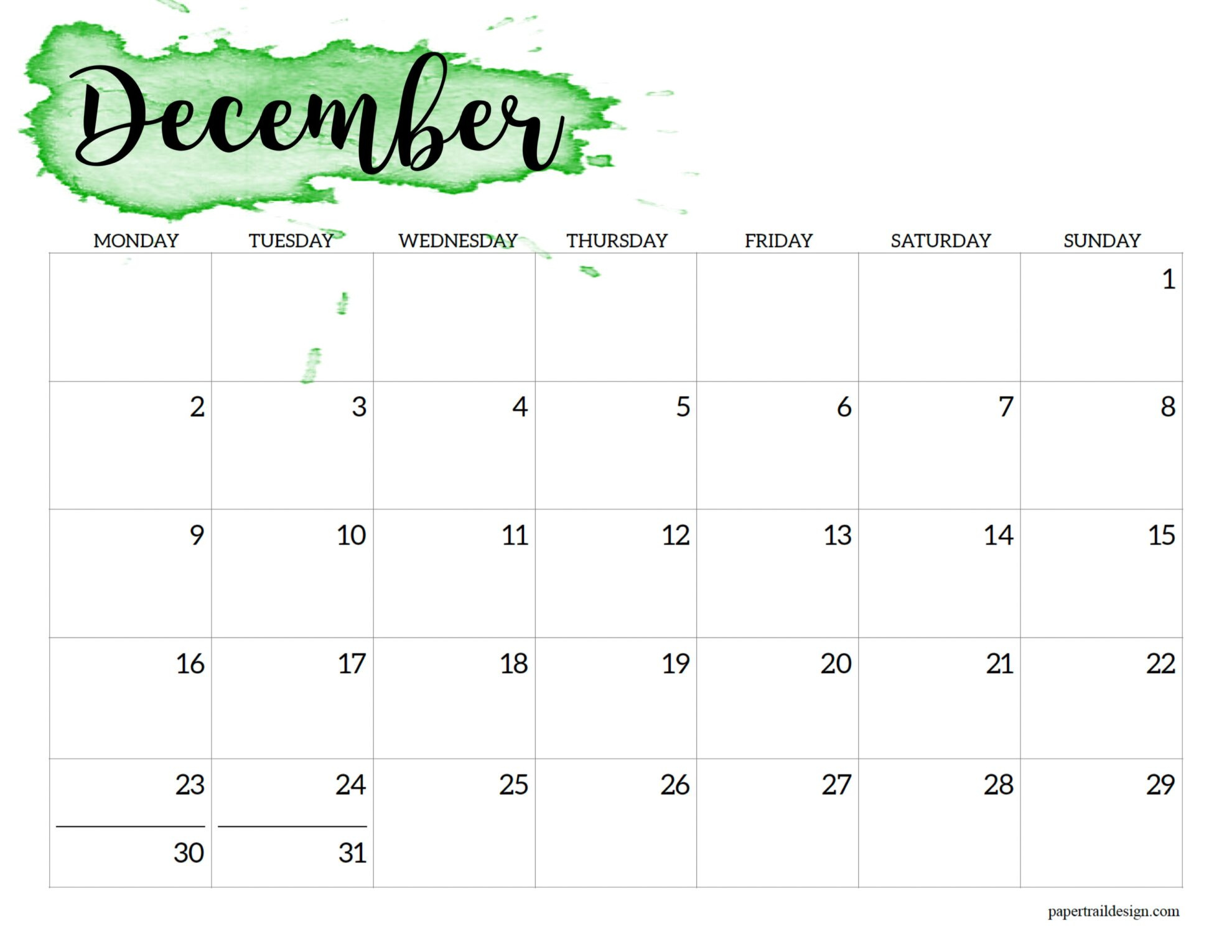 December 2024 Calendar Start On Monday Printable Printable Calendar 2024