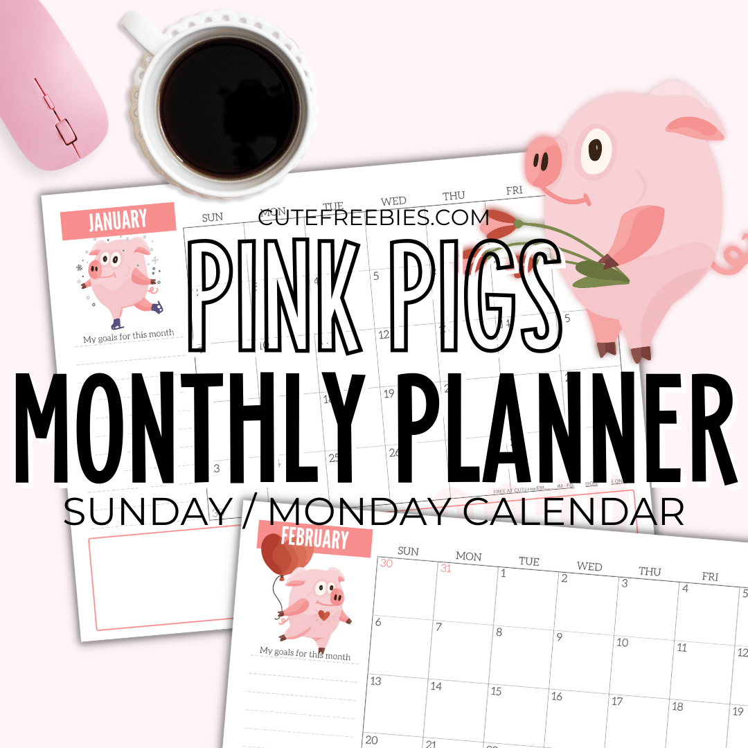 2025 Monthly Planner Calendar – Cute Pigs Free Printable - Cute within 2024 December Calendar Printable Piglet