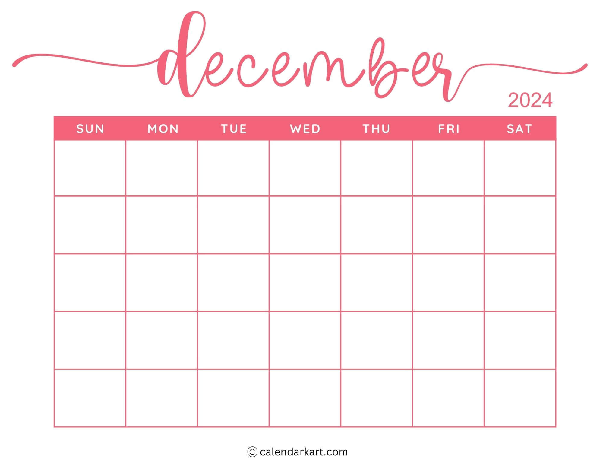 40 Printable December 2024 Calendars | Free Pdf - Calendarkart throughout Blank Printable December Calendar 2024