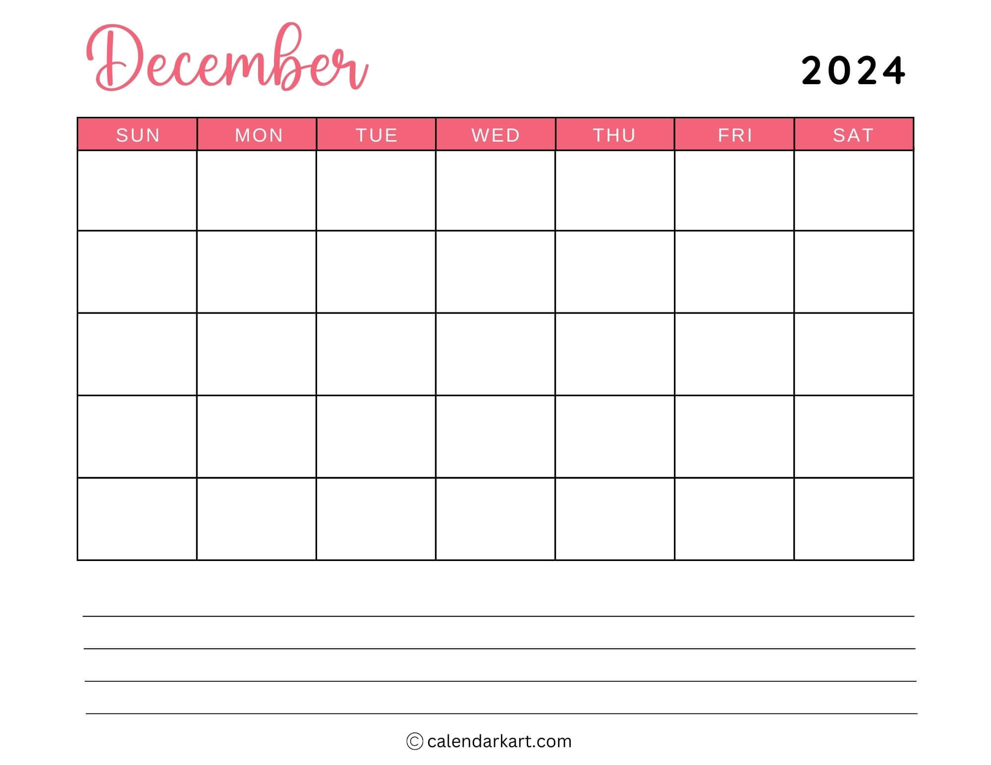 40 Printable December 2024 Calendars | Free Pdf - Calendarkart throughout Calendar 2024 December Printable Mon-Sun