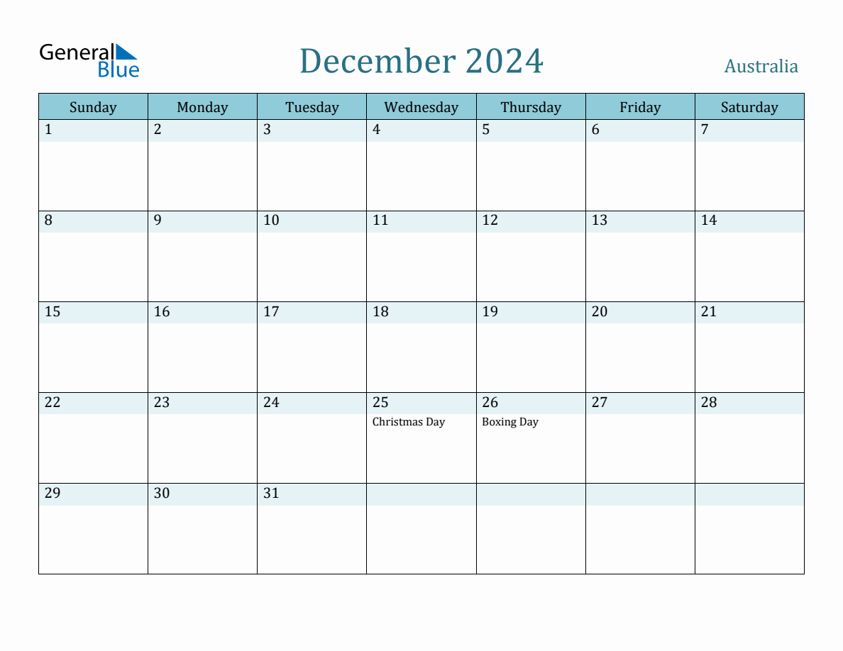 Australia Holiday Calendar For December 2024 pertaining to December 2024 Printable Calendar Australia