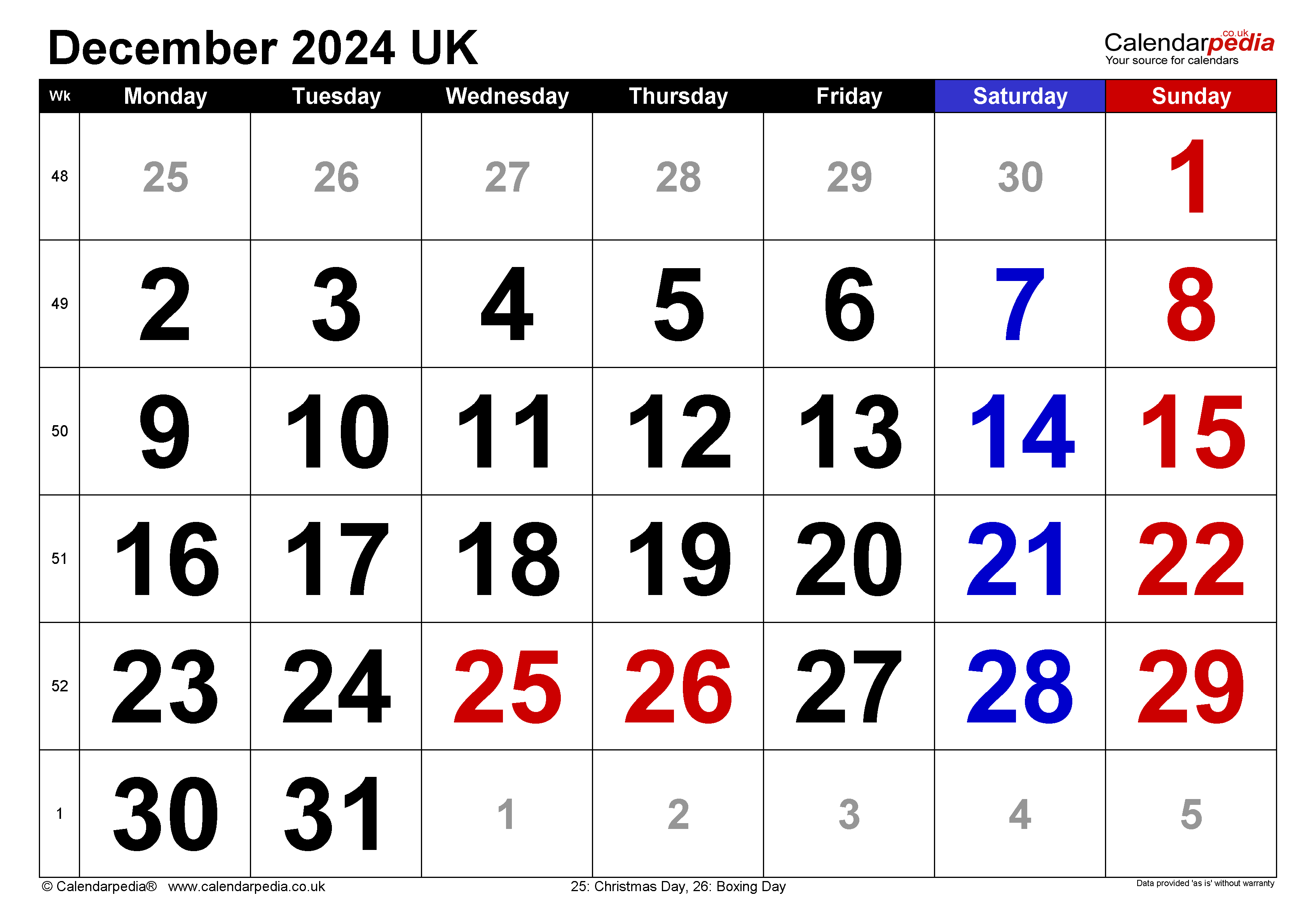 Calendar December 2024 Uk With Excel, Word And Pdf Templates intended for Calendar 2024 December UK Printable