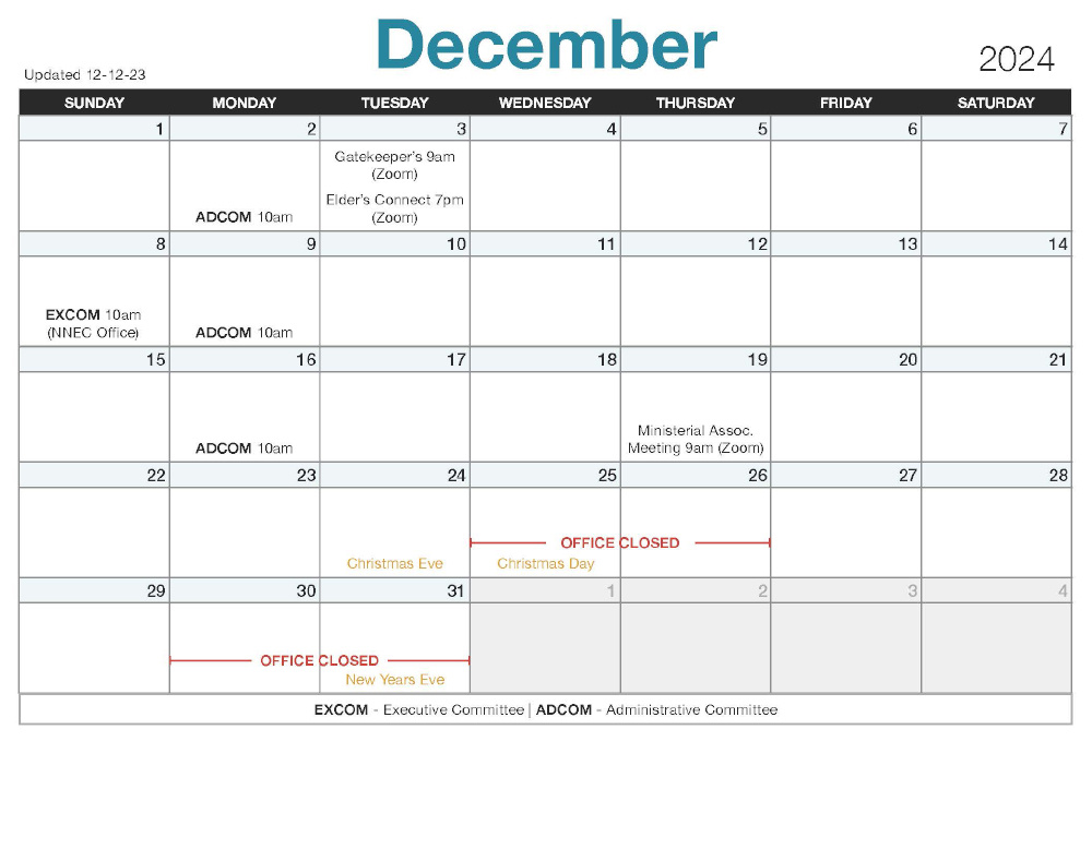 Calendar regarding 2024 December Printable Adventist Calendar 2024