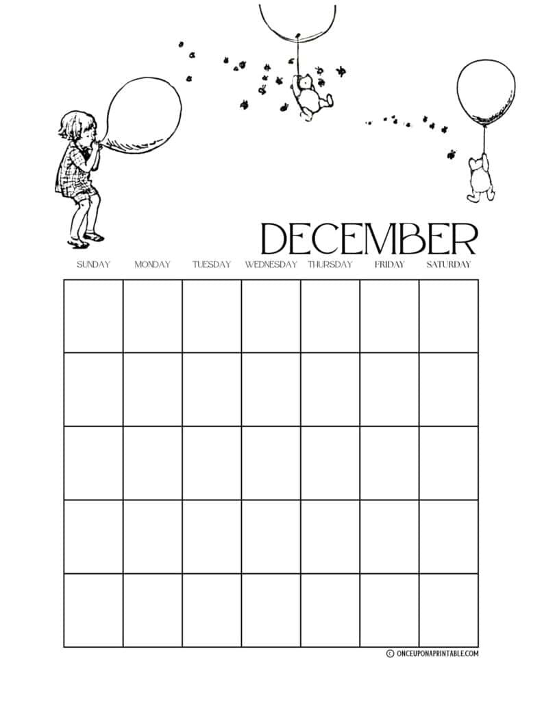 Classic Winnie The Pooh Free Printable Calendar - Once Upon A regarding 2024 December Calendar Printable Winnie The Pooh