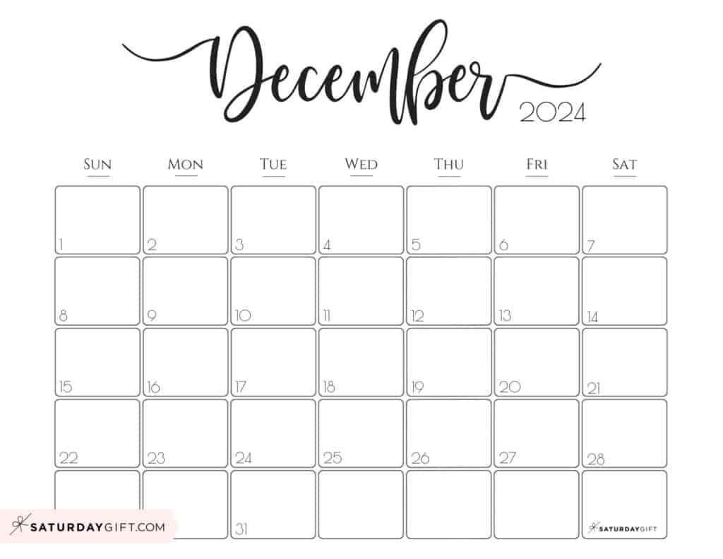 December 2024 Calendar - 20 Cute &amp; Free Printables | Saturdaygift in December 2024 Calendar Printable Landscape