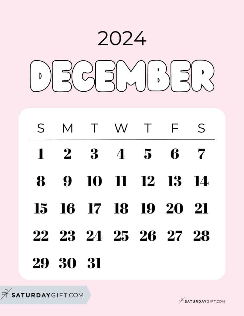 December 2024 Calendar - 20 Cute &amp;amp; Free Printables | Saturdaygift intended for Calendar December 2024 Printable Cute