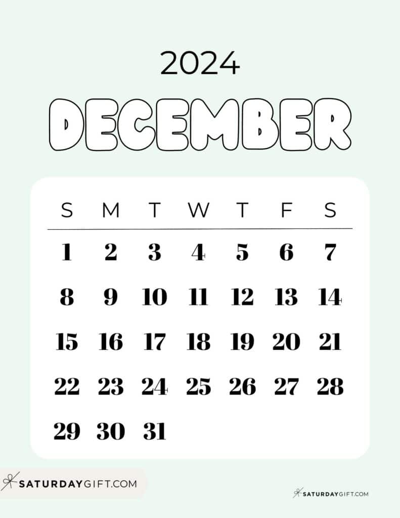 December 2024 Calendar - 20 Cute &amp;amp; Free Printables | Saturdaygift throughout Cute Printable Calendar 2024 December