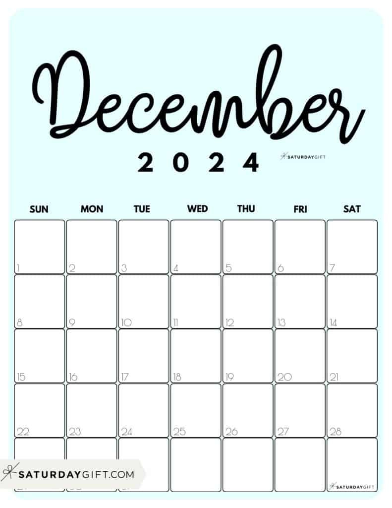 December 2024 Calendar - 20 Cute &amp; Free Printables | Saturdaygift throughout Cute Printable December 2024 Calendar Large Print