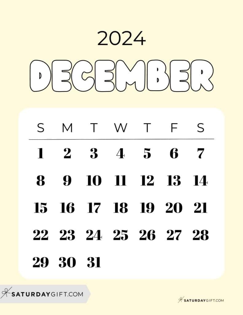 December 2024 Calendar - 20 Cute &amp;amp; Free Printables | Saturdaygift throughout Cute Printable December Calendar 2024