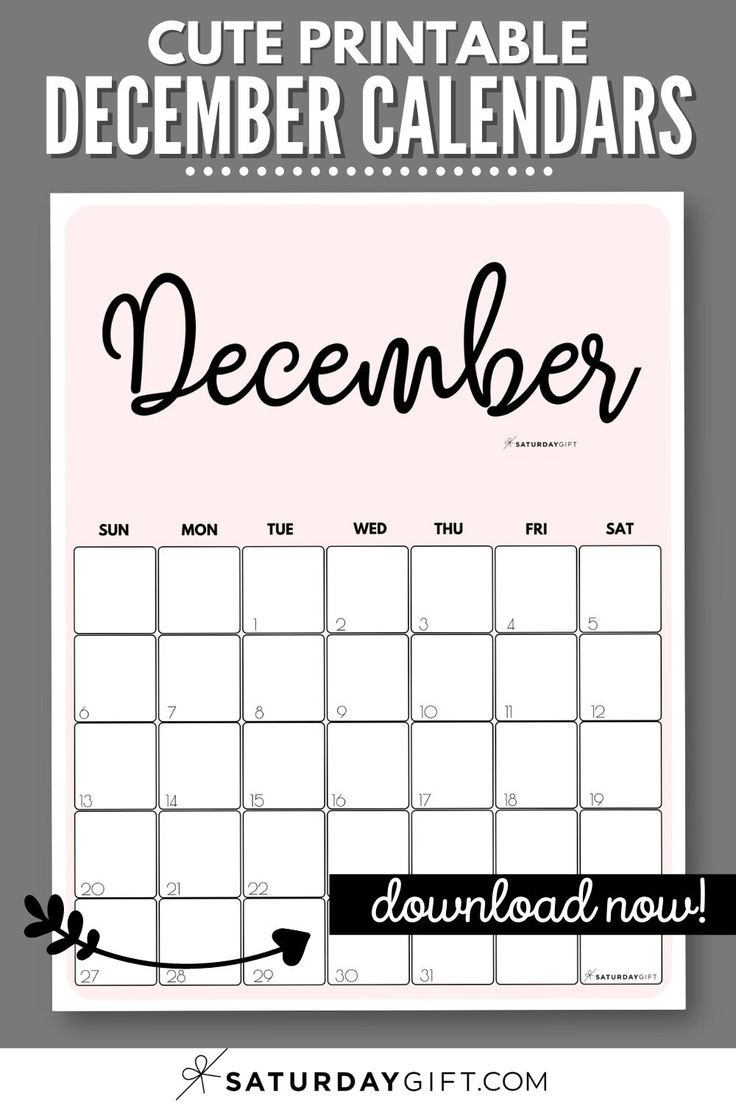 December 2024 Calendar - 20 Cute &amp; Free Printables | Saturdaygift throughout December 2024 Calendar Printable Pinterest