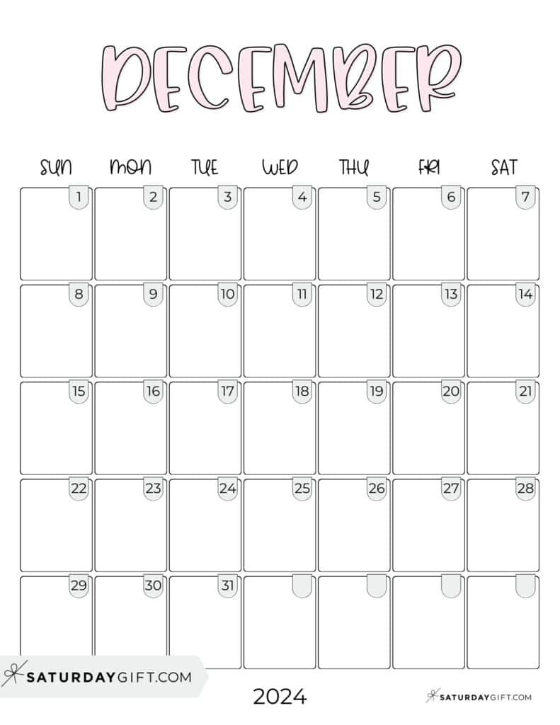 December 2024 Calendar - 20 Cute &amp;amp; Free Printables | Saturdaygift within Aesthetic Cute December 2024 Calendar Printable