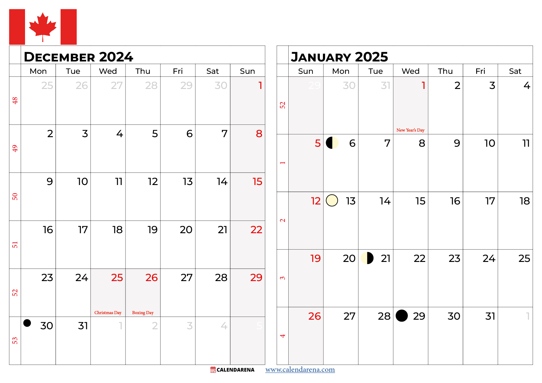 December 2024 Calendar Canada Printable intended for December 2024 Calendar Canada Printable