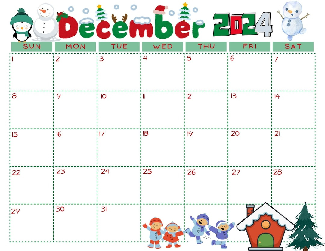 December 2024 Calendar Digital, Printable - Etsy with December 2024 Children'S Calendar Printable