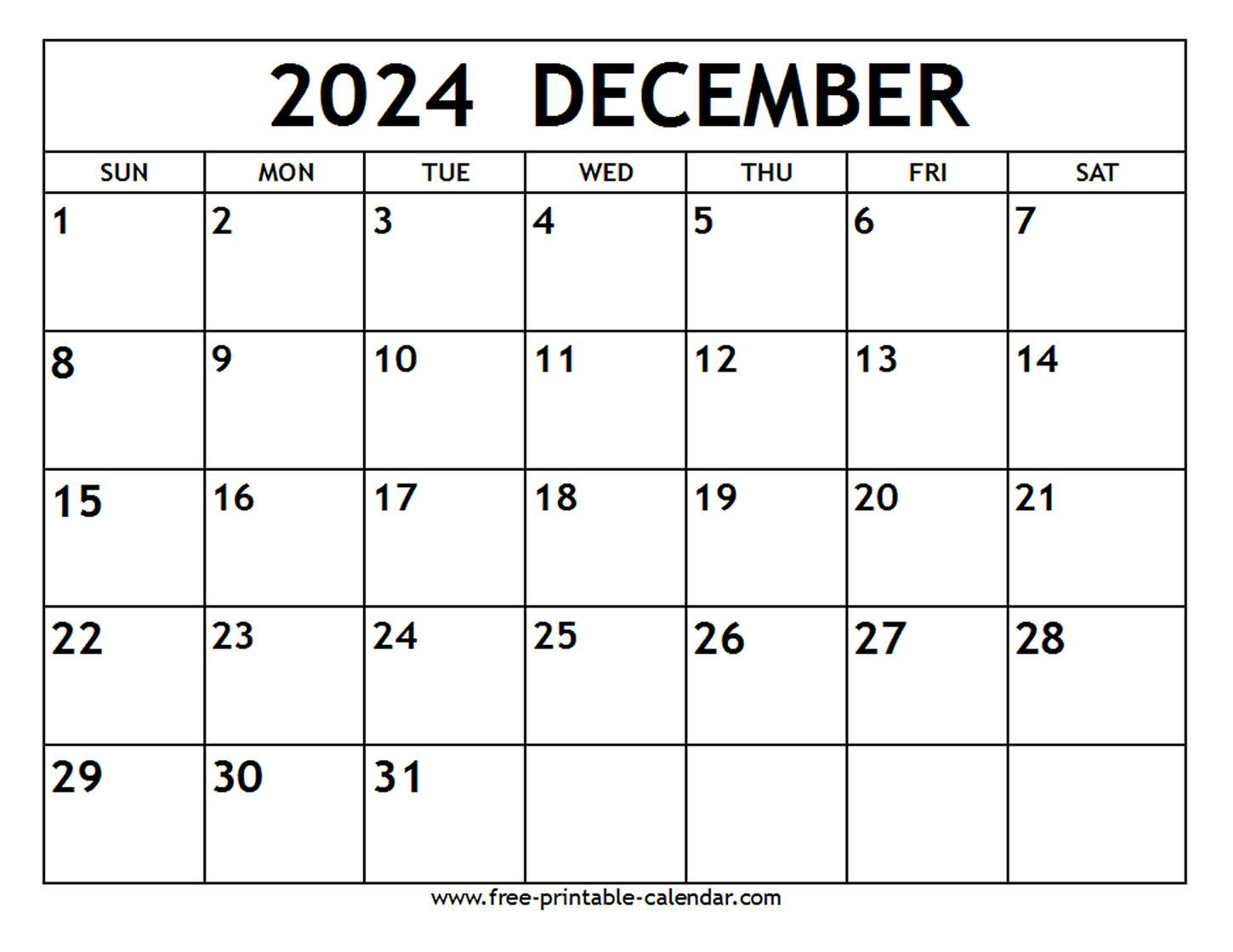 December 2024 Calendar - Free-Printable-Calendar in December 2024 Calendar Printable UK