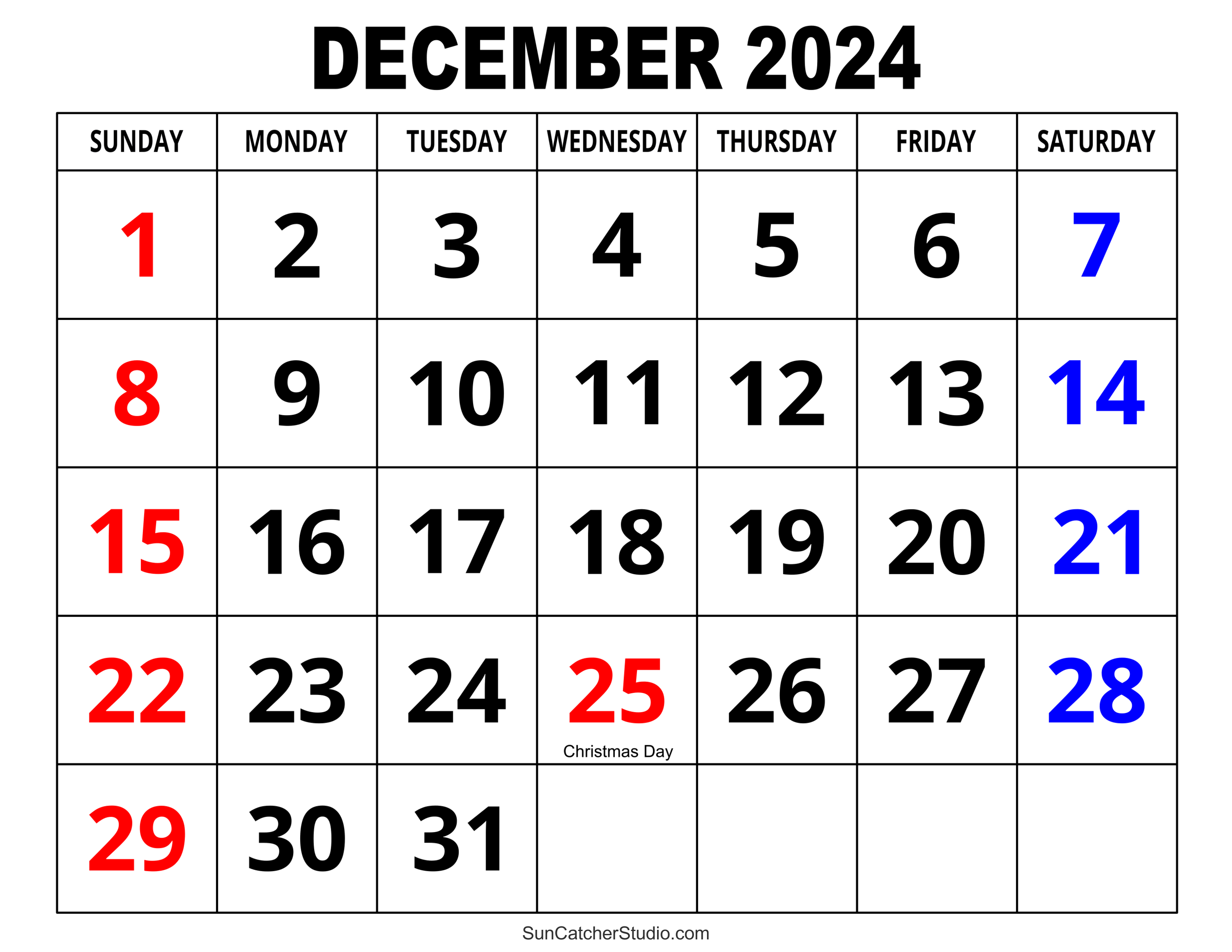 December 2024 Calendar (Free Printable) – Diy Projects, Patterns pertaining to Big Printable Calendar December 2024