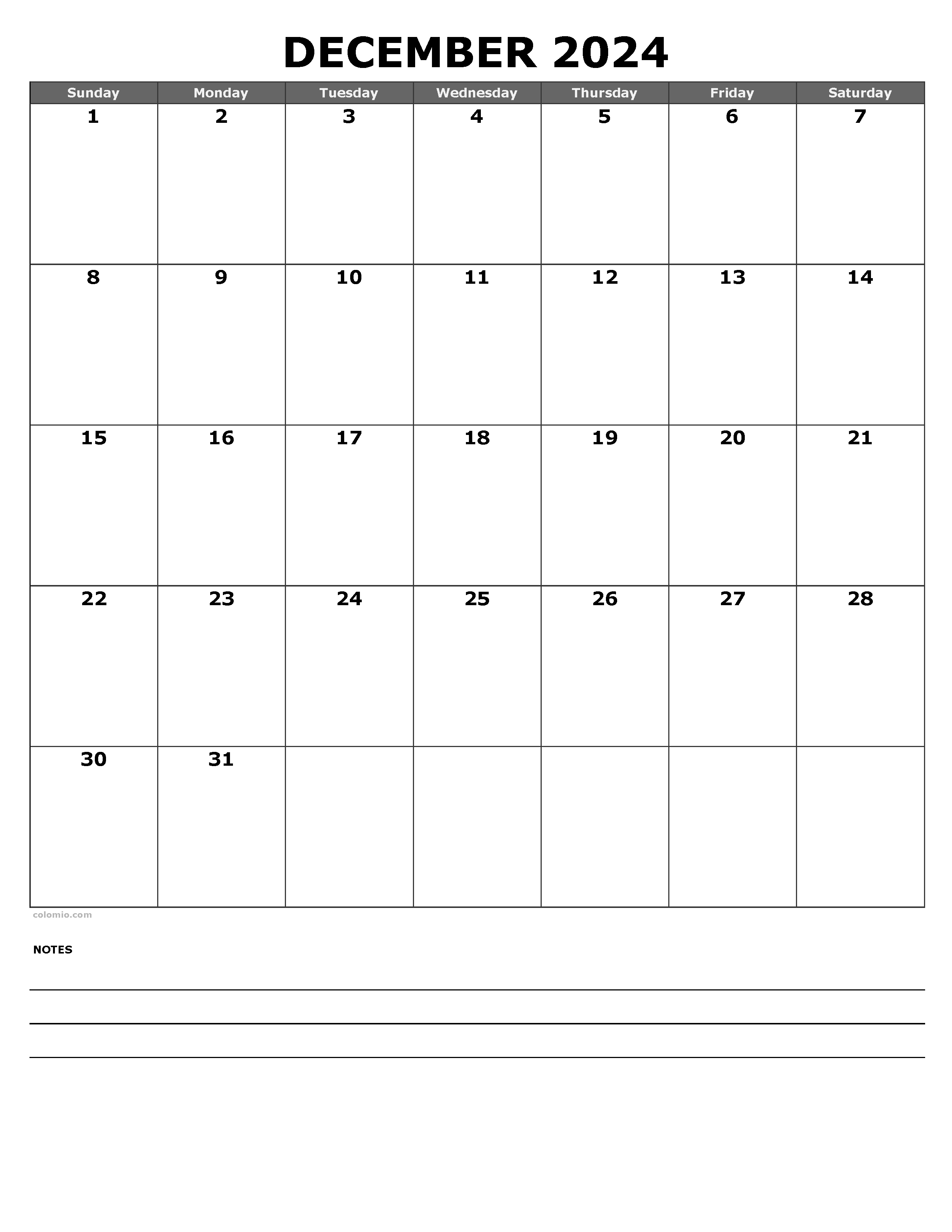 December 2024 Calendar | Free Printable Pdf, Xls And Png for Blank Calendar December 2024 Printable Free