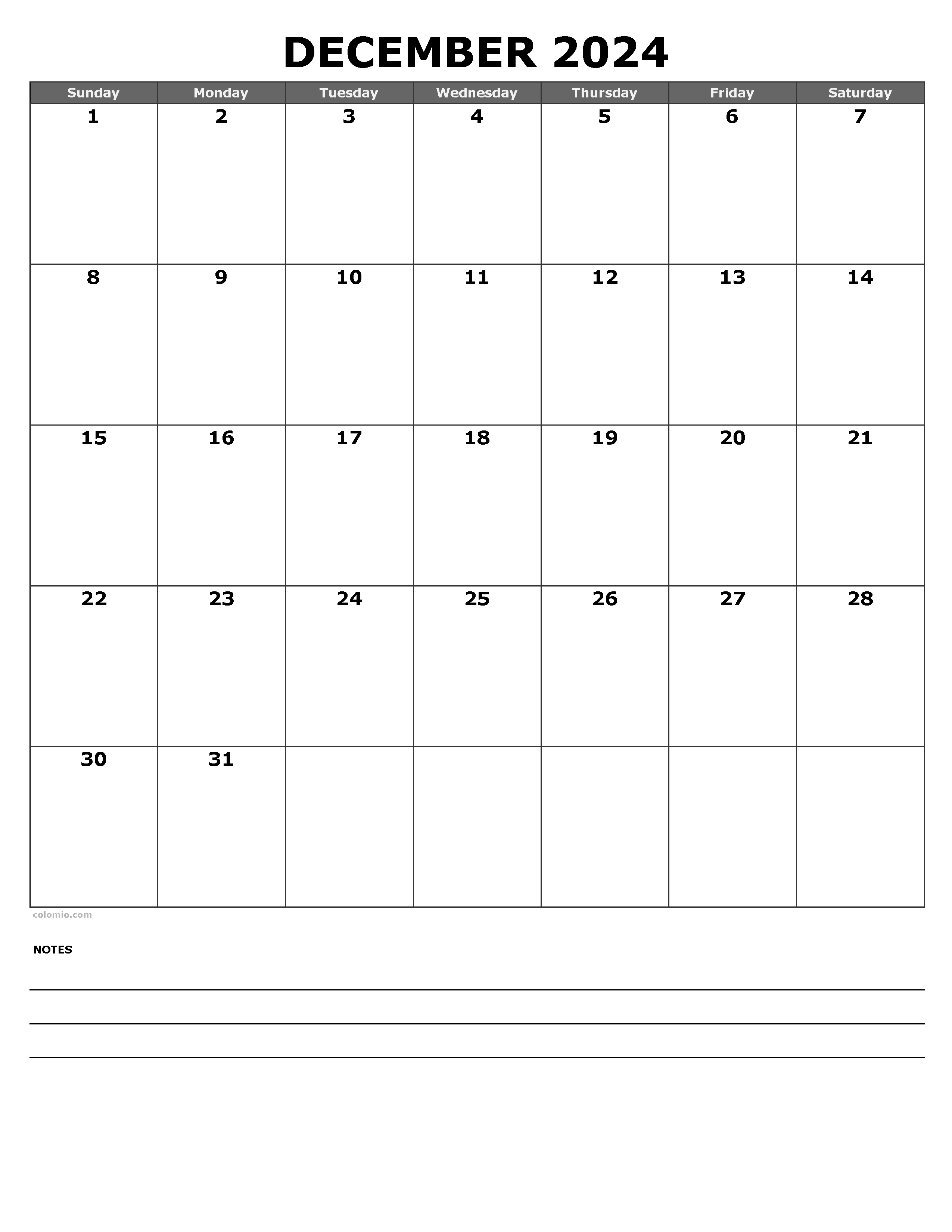 December 2024 Calendar | Free Printable Pdf, Xls And Png within Blank Printable December Calendar 2024